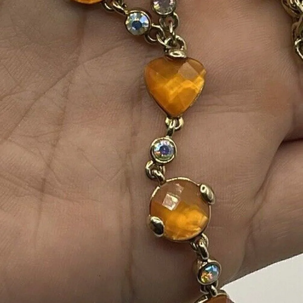 Anne Klein Vintage Elegant Orange Heart White Stones Gold Tone Necklace …